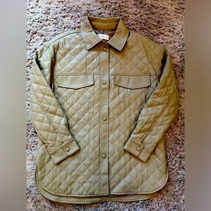 Mango Quilted Overshirt Jacket in Olive Green